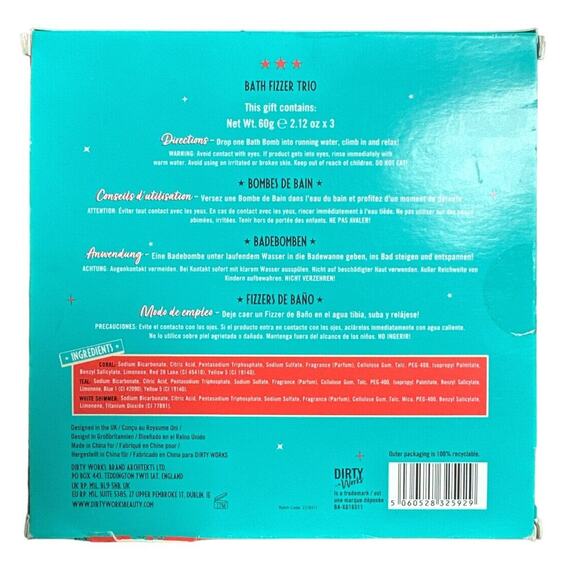 Dirty Works: Fizz Me Quick Bath Fizzer Trio - Coral Teal White Shimmer 2.12ozx3 - Picture 2 of 2